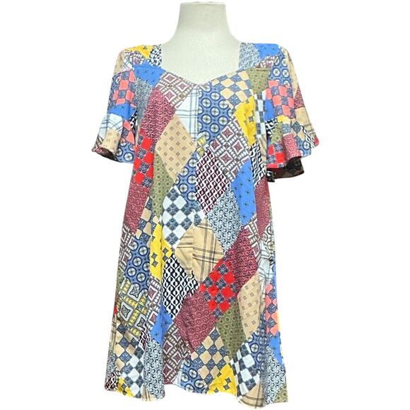Umgee Patchwork Shift Dress Small - Picture 1 of 6